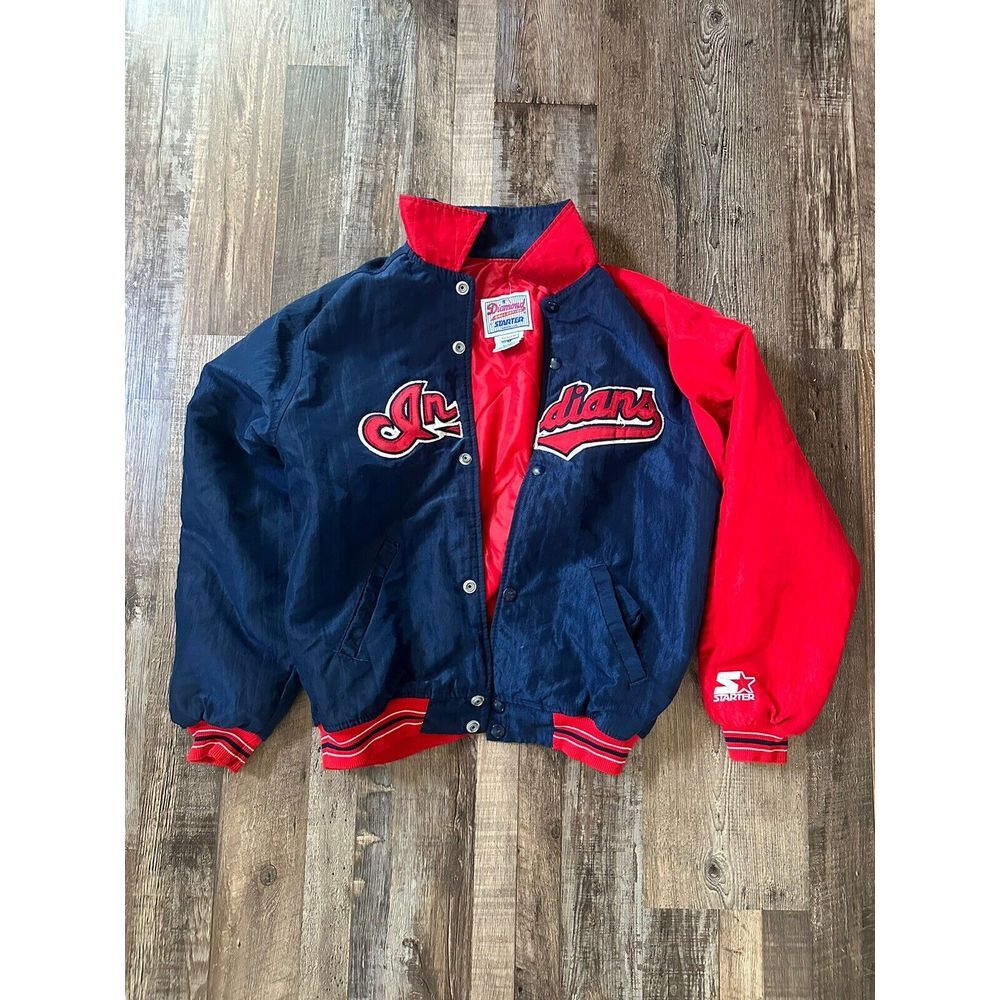 VTG Starter Cleveland Indians MLB Satin Jacket Youth M Diamond Collection 90s
